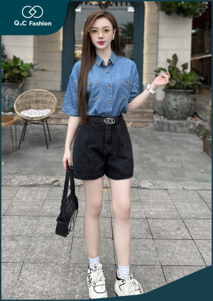 Quần short jeans nữ cạp thường lơ vê gấu - Q&C fashion