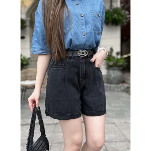 Quần short jeans nữ cạp thường lơ vê gấu - Q&C fashion