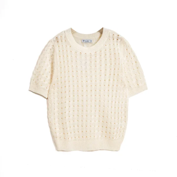 Áo len vặn thừng lỗ cộc tay nữ form rộng thời trang Hàn – Q&C fashion - Hình ảnh 4