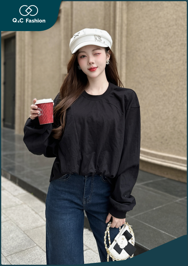 Áo Dài Tay Cotton Nữ Dúm Gấu - Q&C fashion