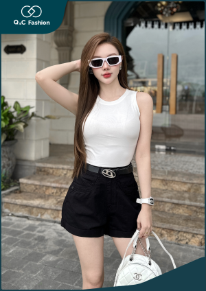 Quần Short Nữ Jean Cá Tính Trang Trí Cá Miệng Túi - Q&C Fashion