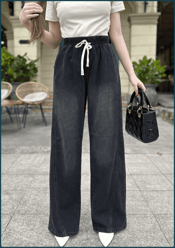Quần Jeans Nữ Ống Suông Cạp Chun Lưng Chun - Q&C Fashion - Hình ảnh 2