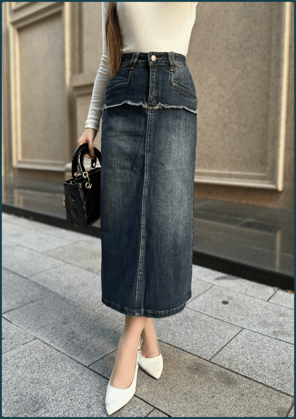Chân Váy Jeans Nữ Dáng Chữ A - Q&C fashion - Hình ảnh 2