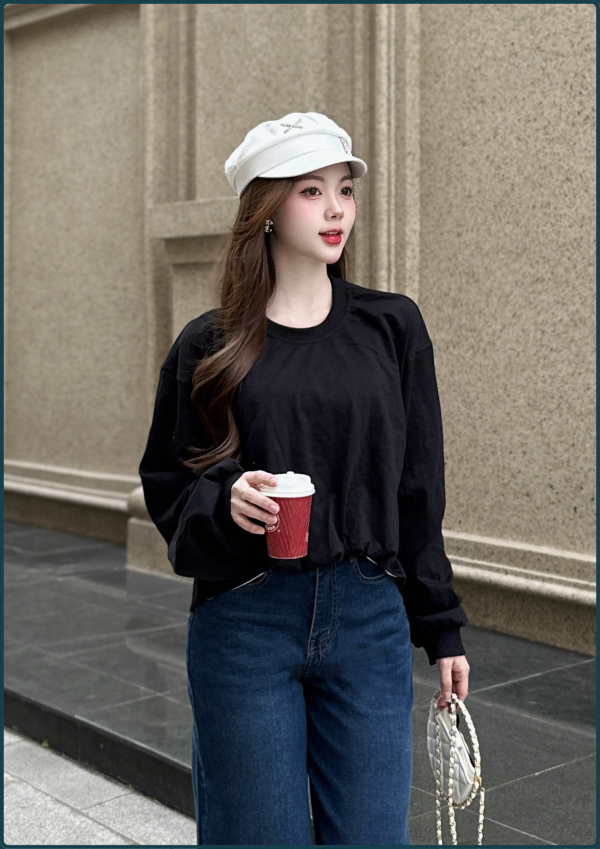 Áo Dài Tay Cotton Nữ Dúm Gấu - Q&C fashion - Hình ảnh 2