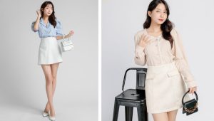 Sơ mi trắng + chân váy chữ A - Cách Phối Đồ Với Áo Sơ Mi Trắng Nữ