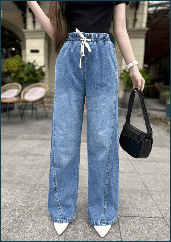 Quần Jeans Nữ Ống Suông Cạp Chun Lưng Chun - Q&C Fashion - Hình ảnh 4
