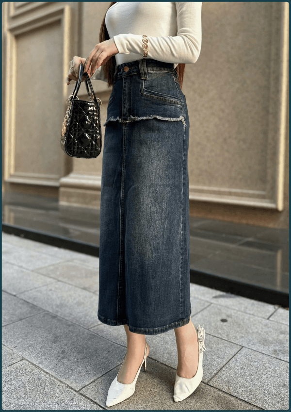 Chân Váy Jeans Nữ Dáng Chữ A - Q&C fashion - Hình ảnh 3