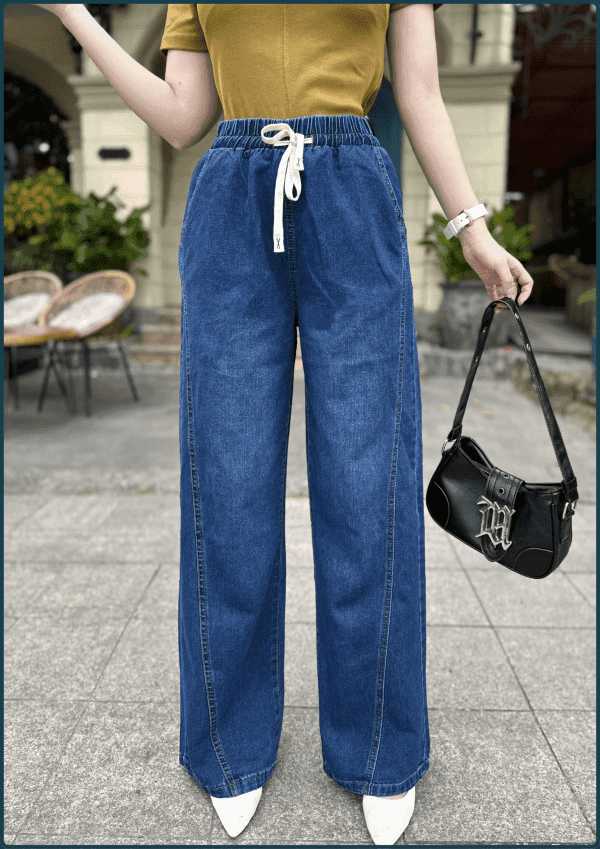 Quần Jeans Nữ Ống Suông Cạp Chun Lưng Chun - Q&C Fashion - Hình ảnh 3