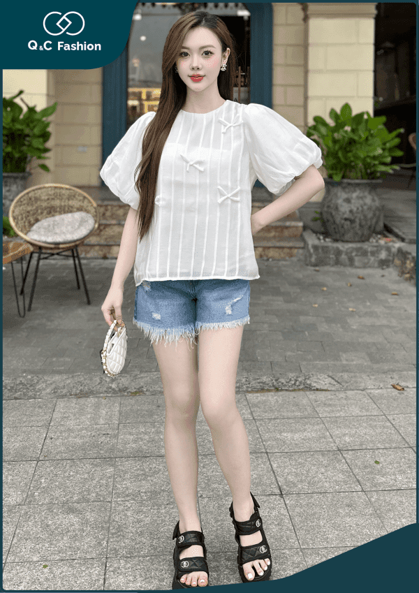 Áo Babydoll Nữ Gắn Nơ - Q&C fashion