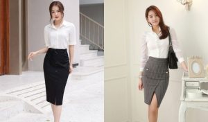 Sơ mi trắng + chân váy bút chì - Cách Phối Đồ Với Áo Sơ Mi Trắng Nữ