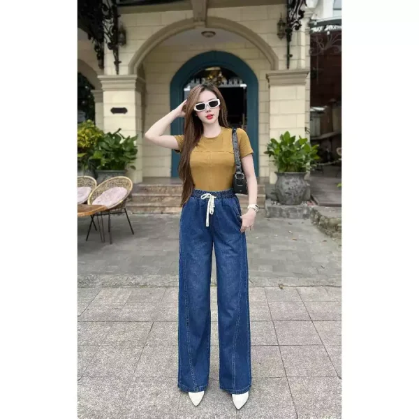Quần Jeans Nữ Ống Suông Cạp Chun Lưng Chun - Q&C Fashion - Hình ảnh 2