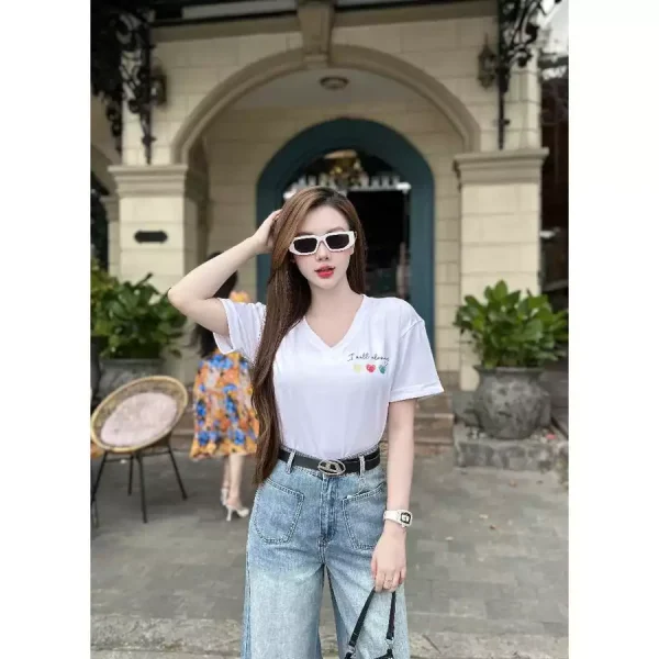 Áo Thun Nữ Cộc Tay Cổ Tim In Hình Trước - Q&C fashion - Hình ảnh 2