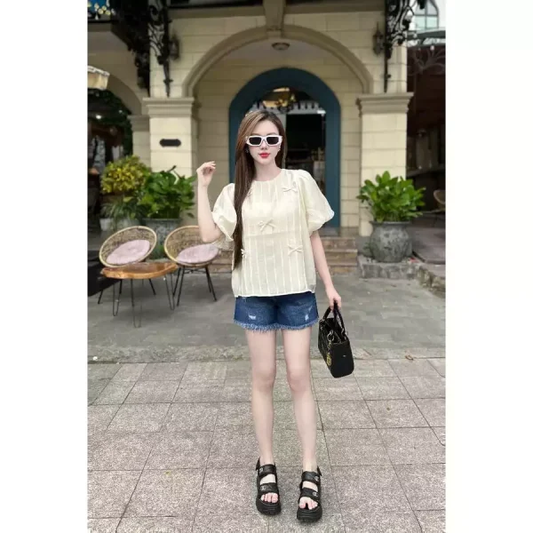 Áo Babydoll Nữ Gắn Nơ - Q&C fashion - Hình ảnh 3