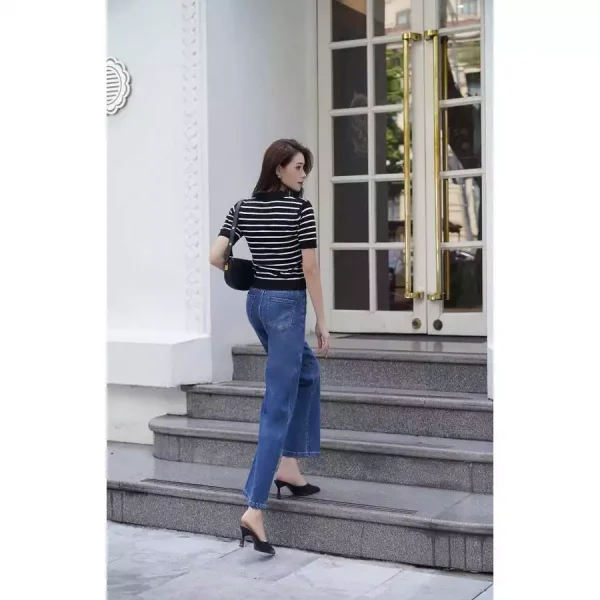 Áo Polo Nữ Cổ V Kẻ Ngang Cộc Tay - Q&C fashion - Hình ảnh 2