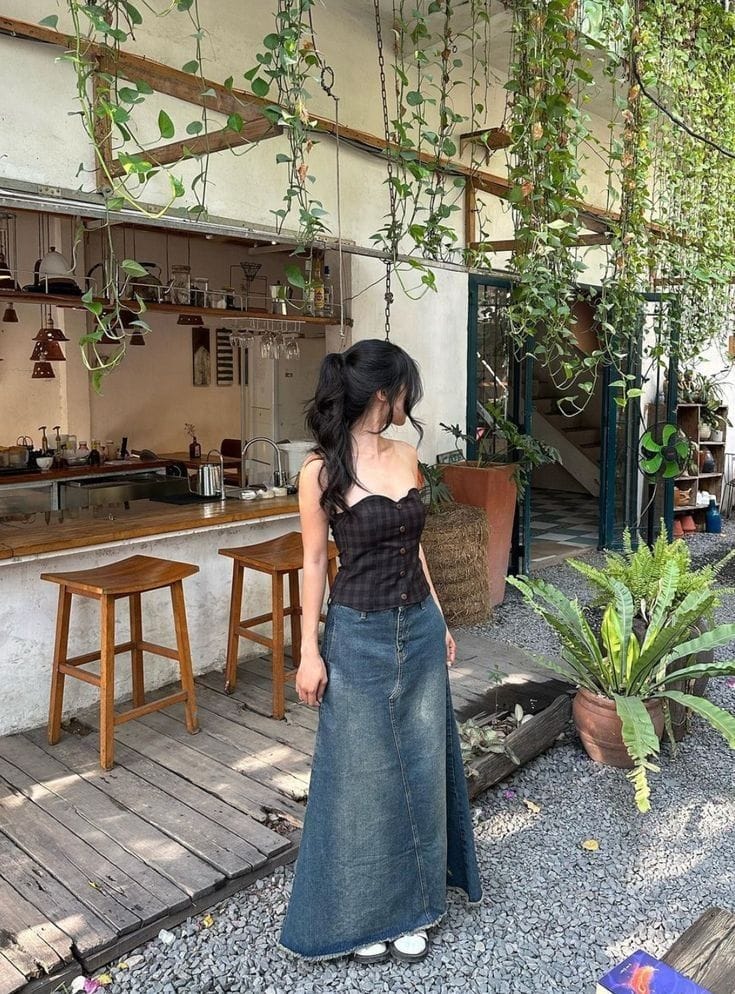 Phối Đồ Với Chân Váy Jean Dài